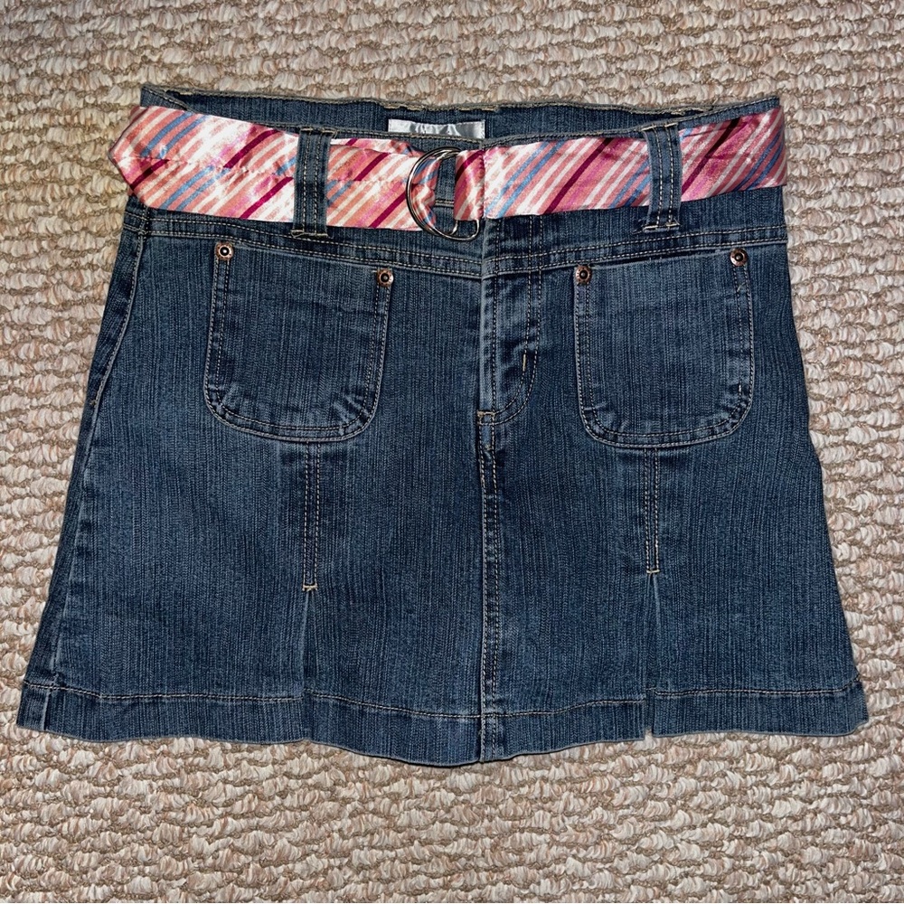 Y2K Xhilaration Denim Skirt with Pink Belt